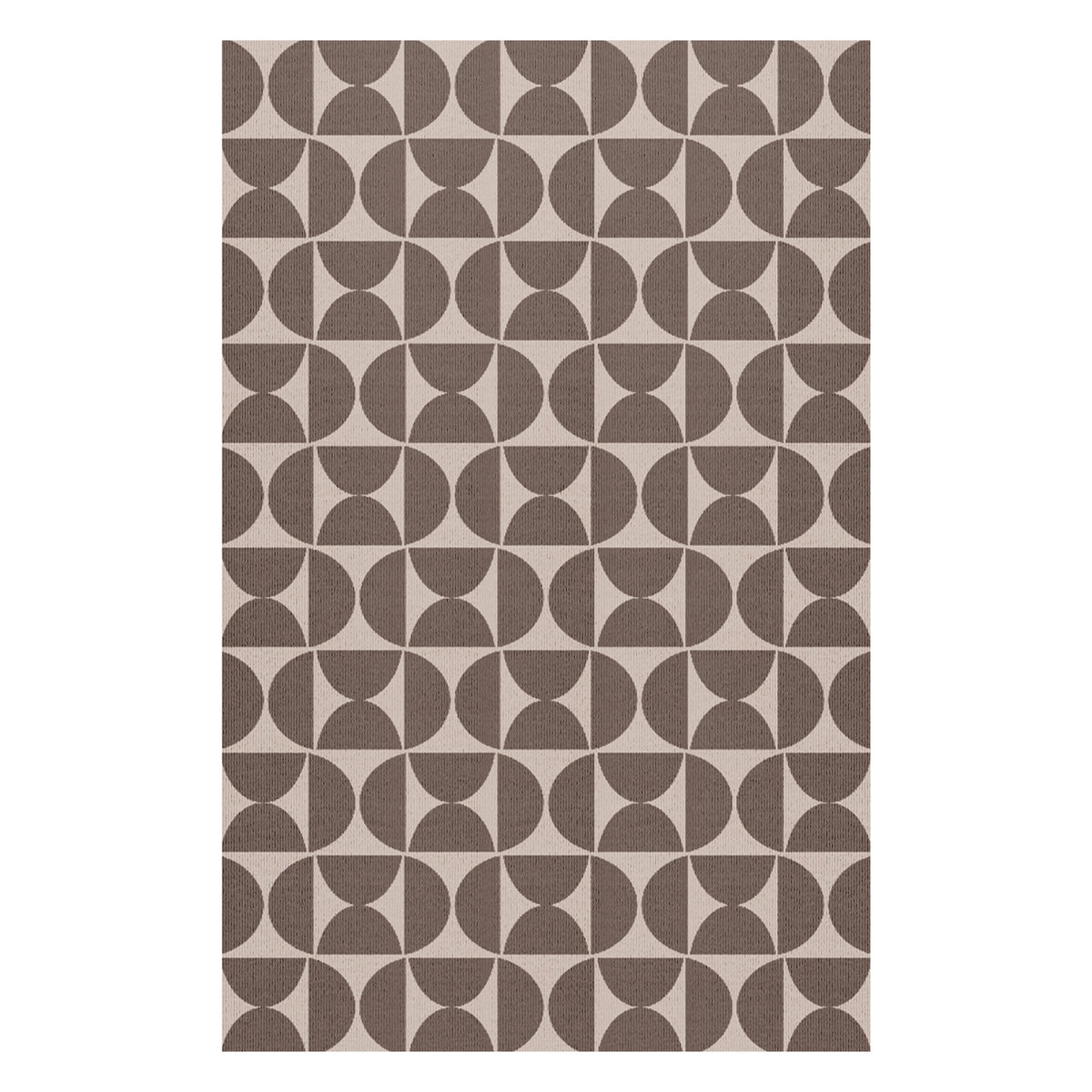Dolly Brown Outdoor Floor Rug - 200 x 300cm. Geometric circle pattern in brown and beige tones. Flat-woven texture. Rectangle