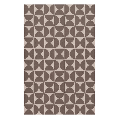Dolly Brown Outdoor Floor Rug - 200 x 300cm. Geometric circle pattern in brown and beige tones. Flat-woven texture. Rectangle