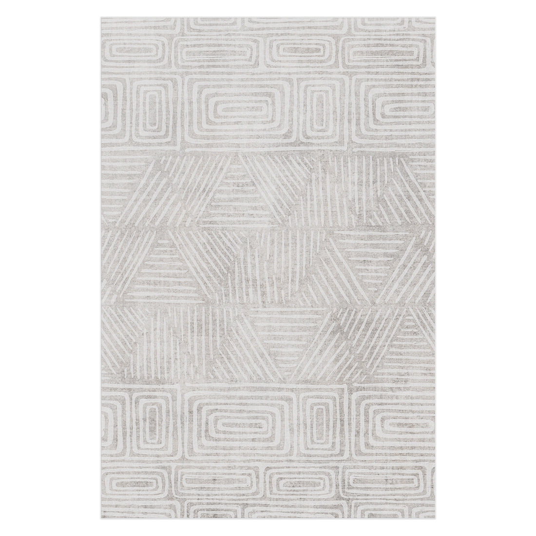 Duved contemporary indoor floor rug with geometric pattern in grey and white, 160 x 230cm