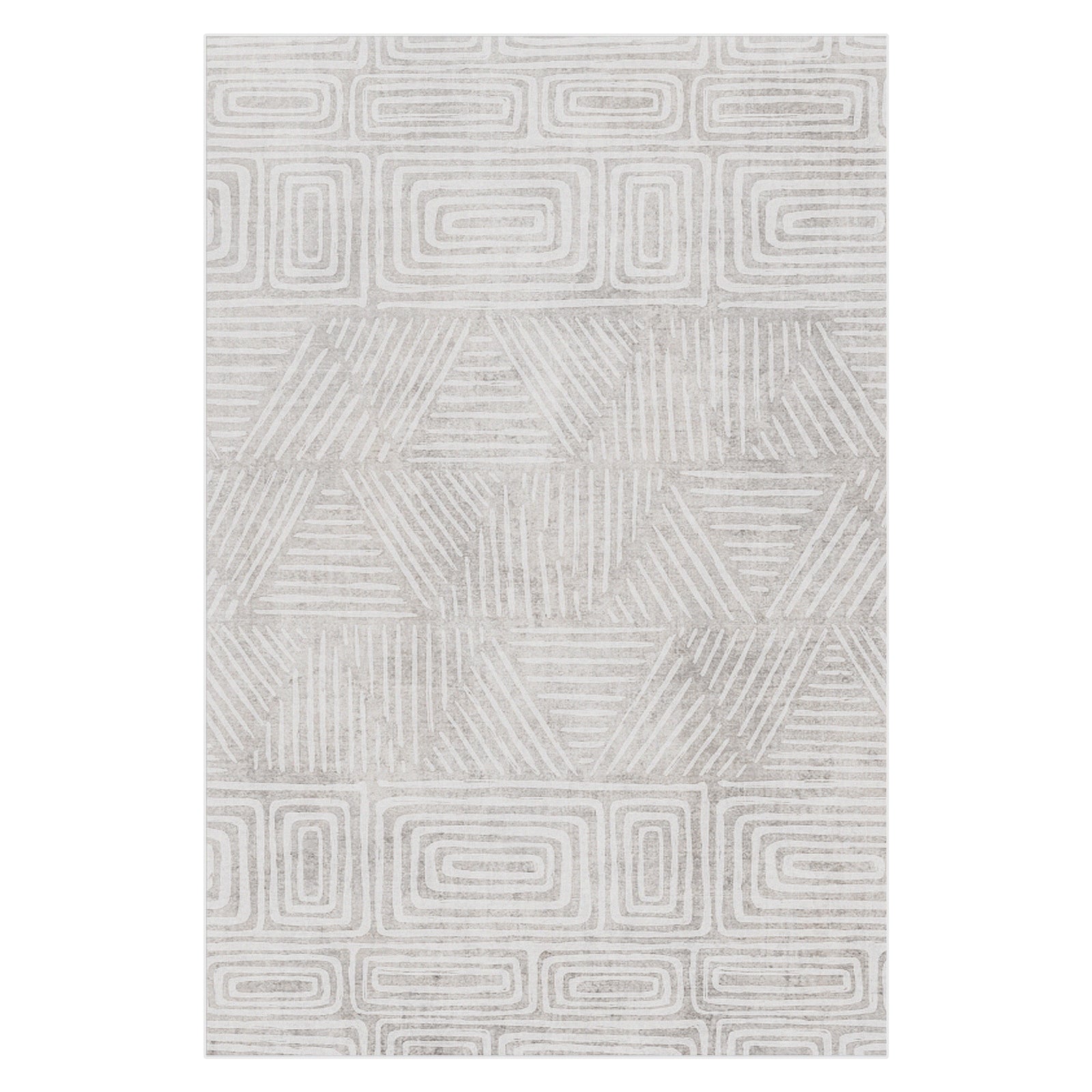 Duved contemporary indoor floor rug with geometric pattern in grey and white, 160 x 230cm