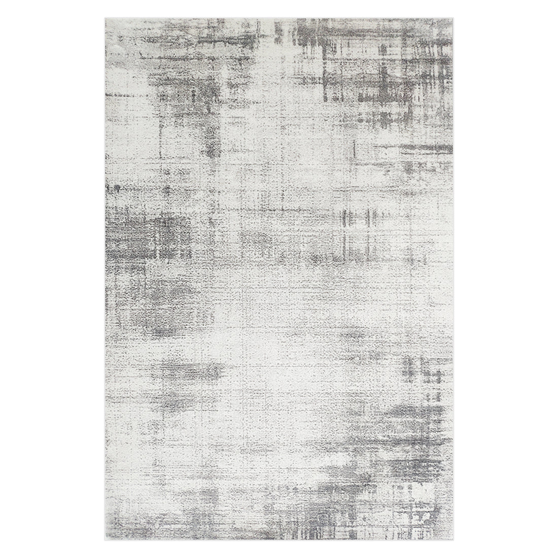 Franco 120x180cm Small Tufted Contemporary Indoor Rug features a low-pile, off-white base with a modern abstract gray brush-stroke grid, ideal for minimalist spaces.