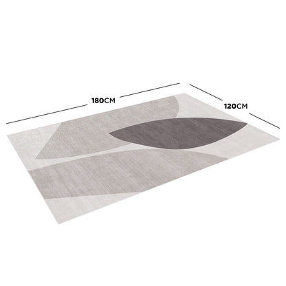 Glote 120x180cm Small Abstract Indoor Floor Rug with an abstract leaf-like pattern in neutral tones, displayed against a white background with dimension arrows showing its size. - Dimensions