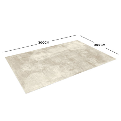 Huken 200x300cm Large Modern Indoor Floor Rug in light-beige/cream features a subtly mottled pattern, perfect for contemporary homes, enhancing décor with its sophisticated, textured design. Machine-stitched edges ensure durability.