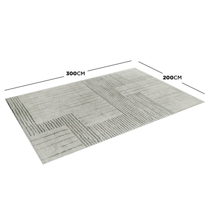 Jabeza Soft Contemporary Printed Rug 200x300cm, showing a detailed view of its modern design and soft texture, highlighting the durable polyester material with an anti-slip cotton-blend backing.