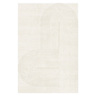 Krokom 120x180cm Modern Abstract Indoor Floor Rug showcasing a minimalist, overlapping arch design with fine beige lines on an off-white backdrop, ideal for contemporary interiors.