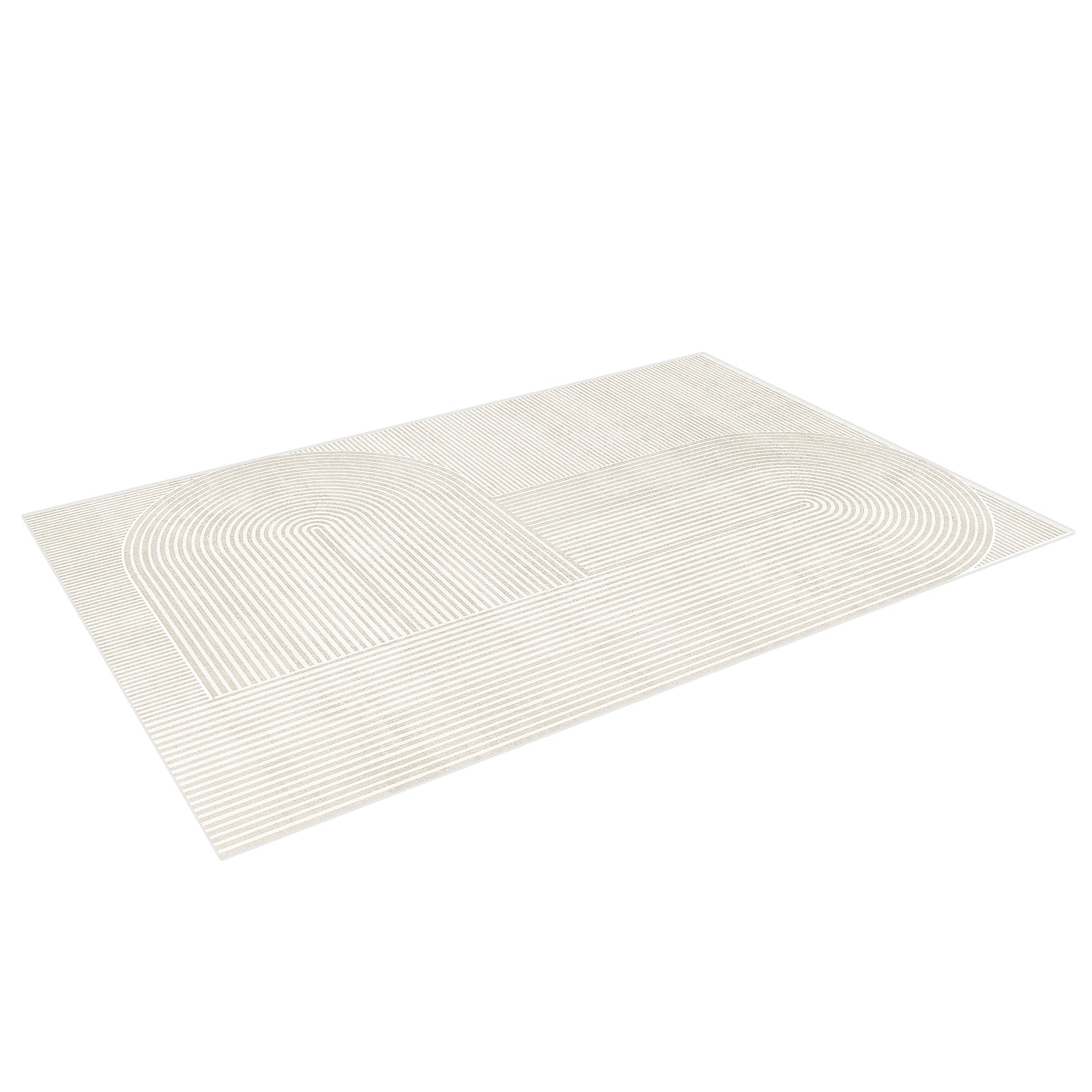 Krokom 120x180cm Modern Abstract Indoor Floor Rug with a neutral tone features subtle linear patterns of semi-circular arches and straight bands, ideal for contemporary homes.