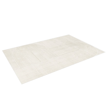 Krokom 120x180cm Modern Abstract Indoor Floor Rug with a neutral tone features subtle linear patterns of semi-circular arches and straight bands, ideal for contemporary homes.