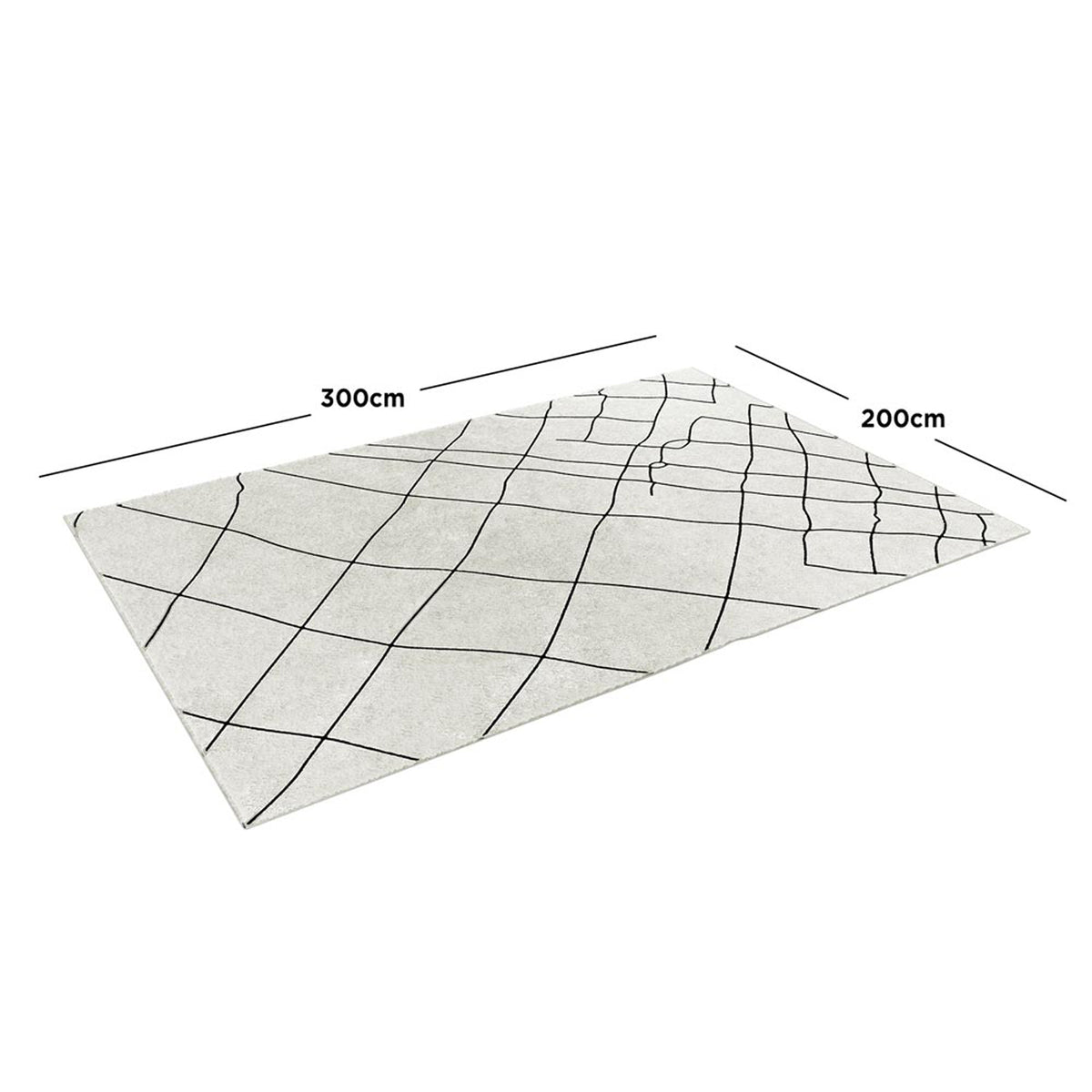 Melody Black and White Modern Floor Rug 200 x 300cm with hand-drawn black grid pattern on off-white