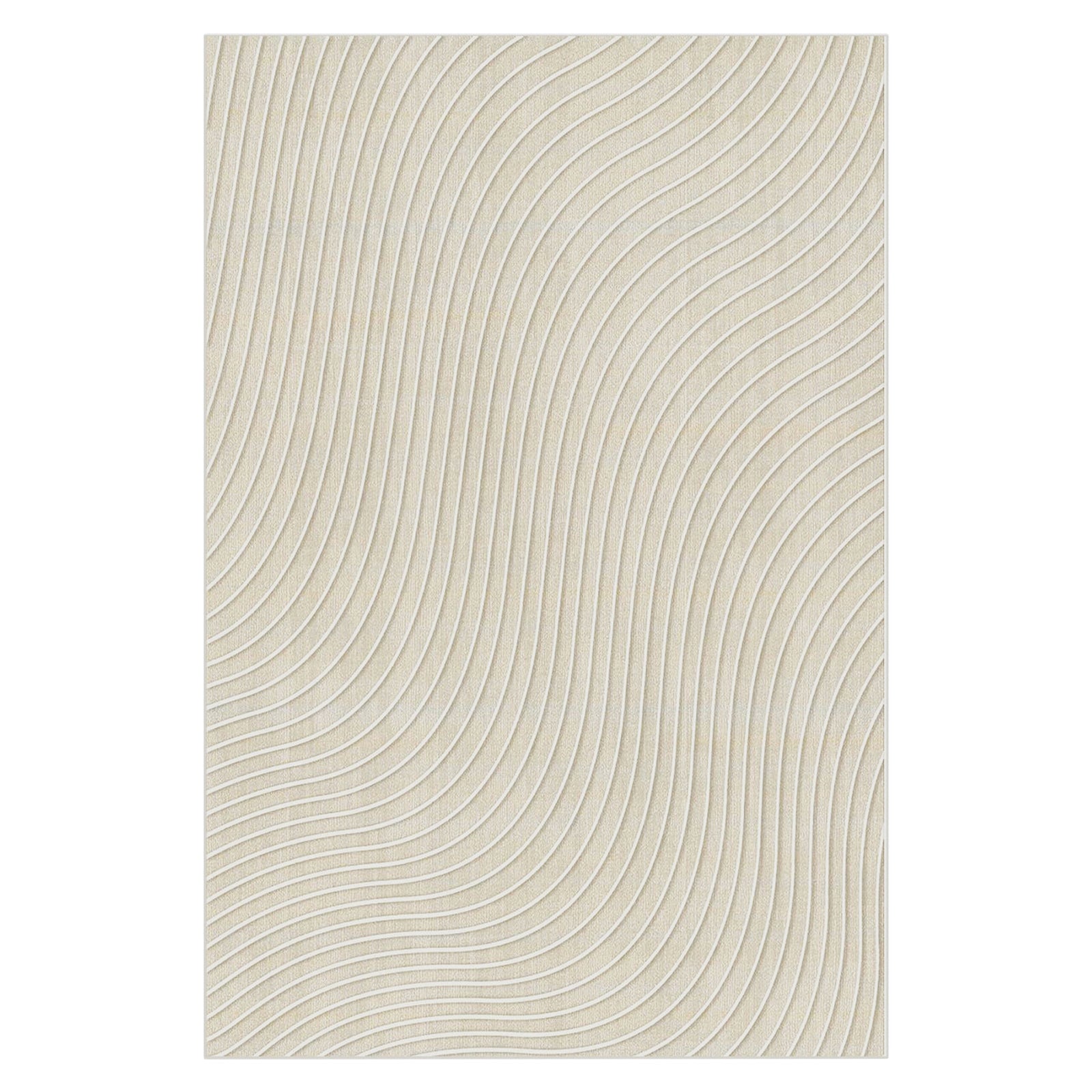Meraker Modern Abstract Rug 160x230cm features a light-beige surface with subtle wavy white stripes, offering a contemporary design that complements modern interiors.