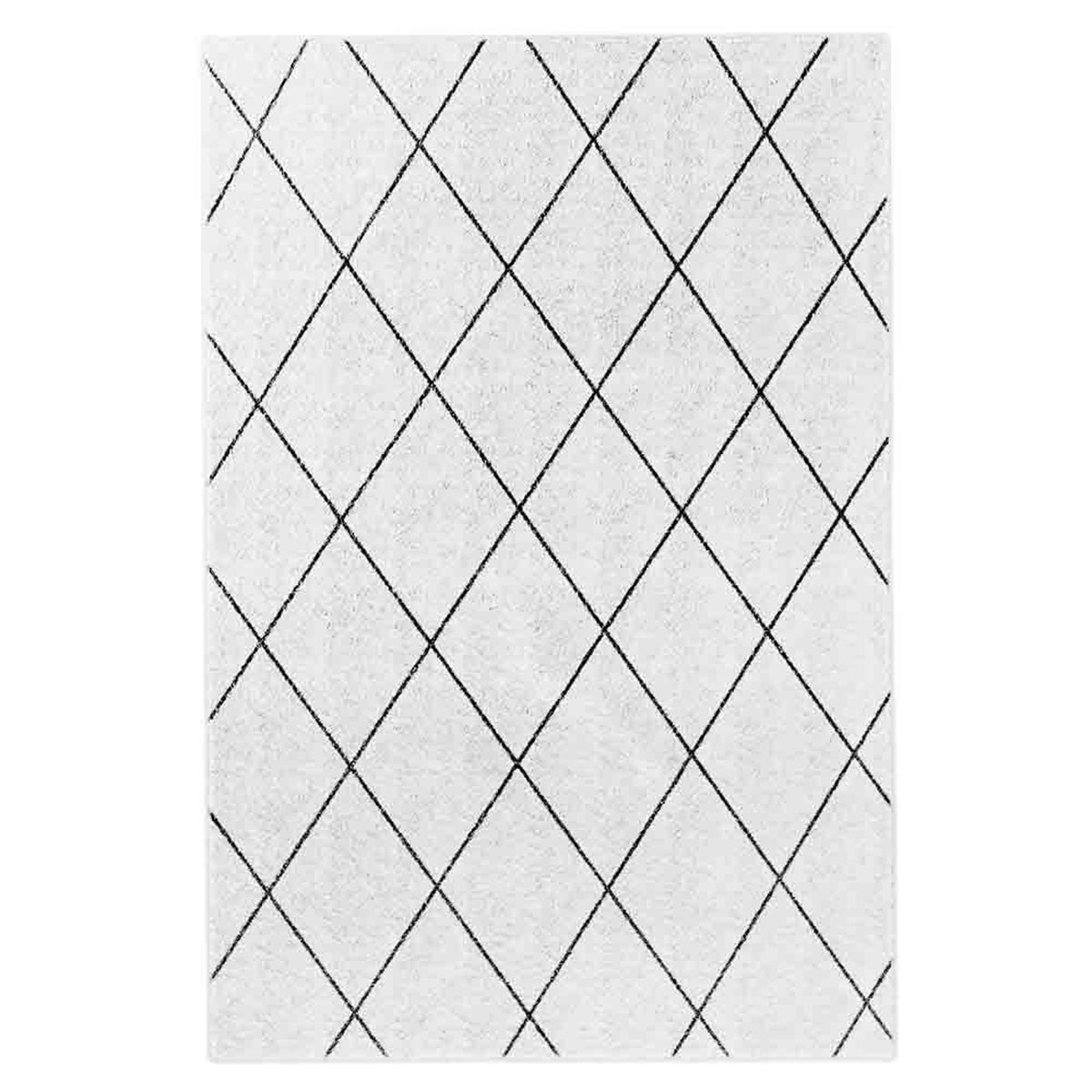 Milani 120x170cm Contemporary Printed Indoor Floor Rug featuring a Scandinavian-inspired diamond lattice pattern of crisscrossing lines, creating a modern, textured look ideal for versatile home decor.