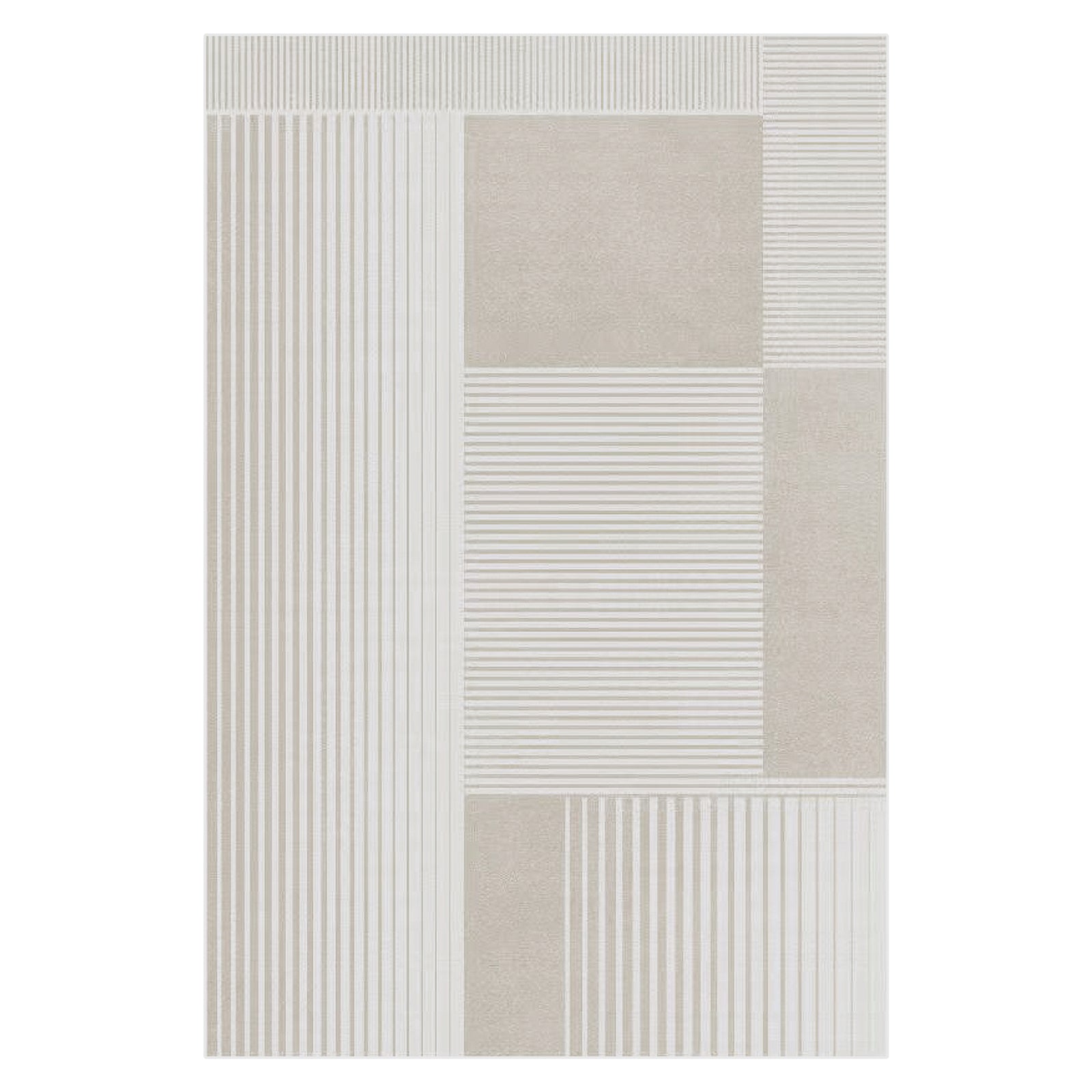 Nicho 160x230cm Polyester Tufted Modern Abstract Indoor Rug with grid pattern, featuring fine stripes and solid textured panels, in a minimalist geometric design.