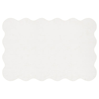Pixie 200x300cm Large Wavy Shag Rug in Cream White, featuring scalloped edges and a plush texture, displayed on a white background, highlighting its stylish wavy design and soft, inviting appearance.