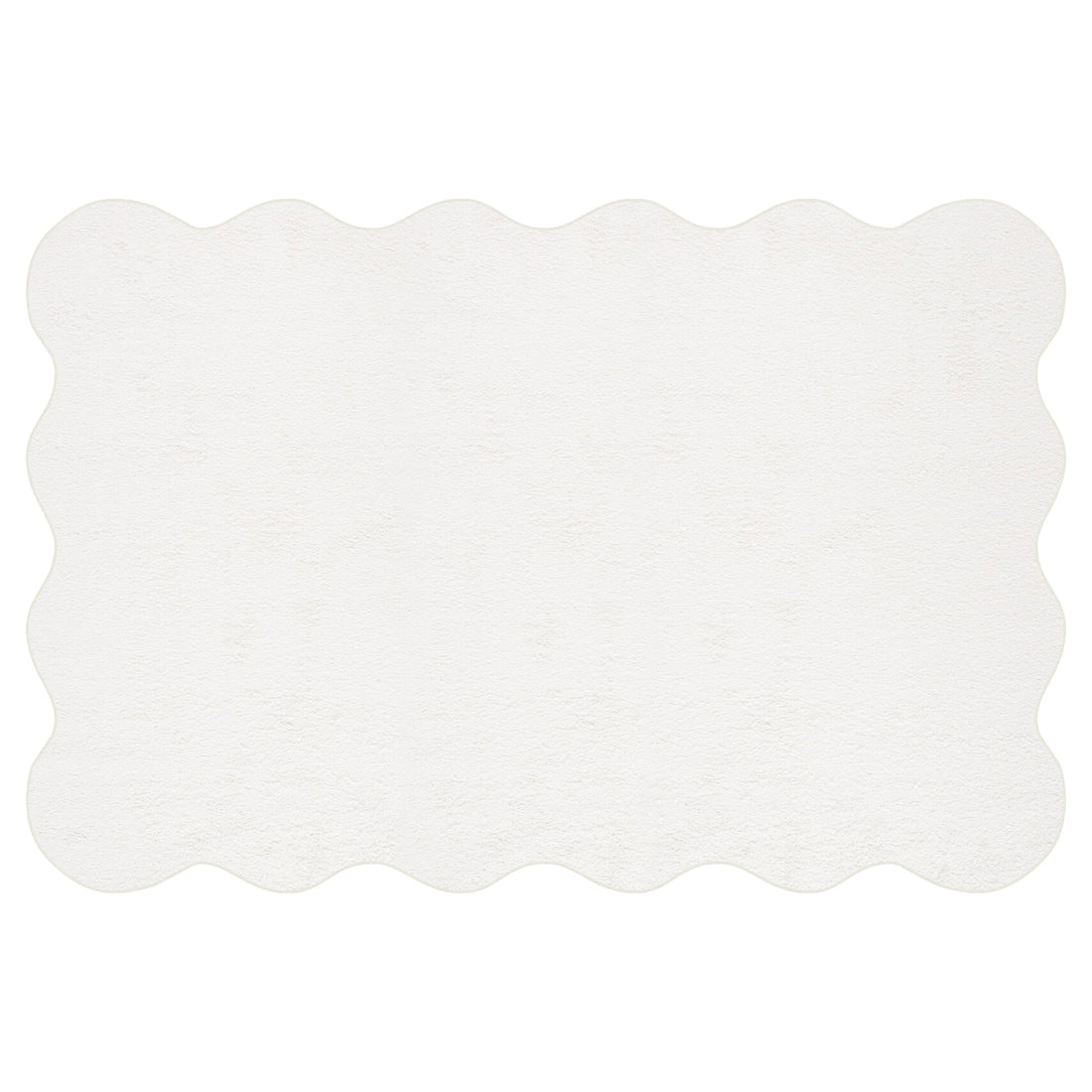 Pixie 240x330cm Large Wavy Shag Rug in Cream White, featuring a scalloped border and plush, uniform texture, ideal for adding softness and style to medium or large living spaces.