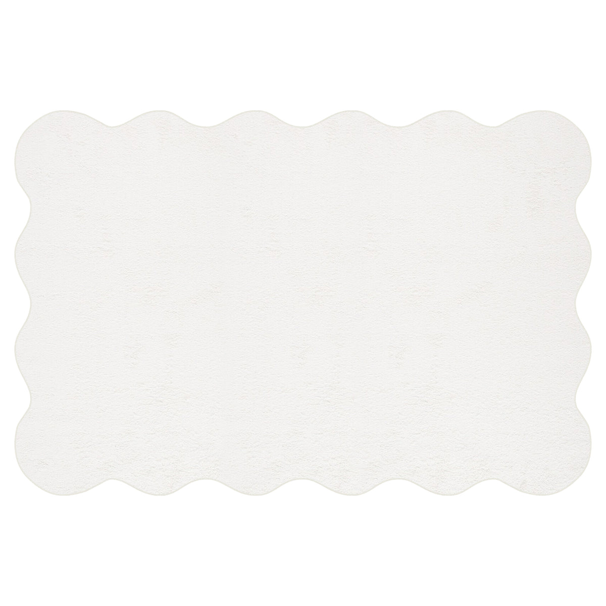 Pixie 240x330cm Large Wavy Shag Rug in Cream White, featuring a scalloped border and plush, uniform texture, ideal for adding softness and style to medium or large living spaces.