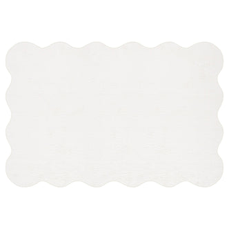 Pixie 240x330cm Large Wavy Shag Rug in Cream White, featuring a scalloped border and plush, uniform texture, ideal for adding softness and style to medium or large living spaces.
