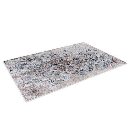 Riana Distressed Faded Design Rug 160x230cm, featuring a Persian-inspired intricate medallion pattern with a distressed vintage look, ideal for high-traffic areas due to its soft, low-maintenance design.