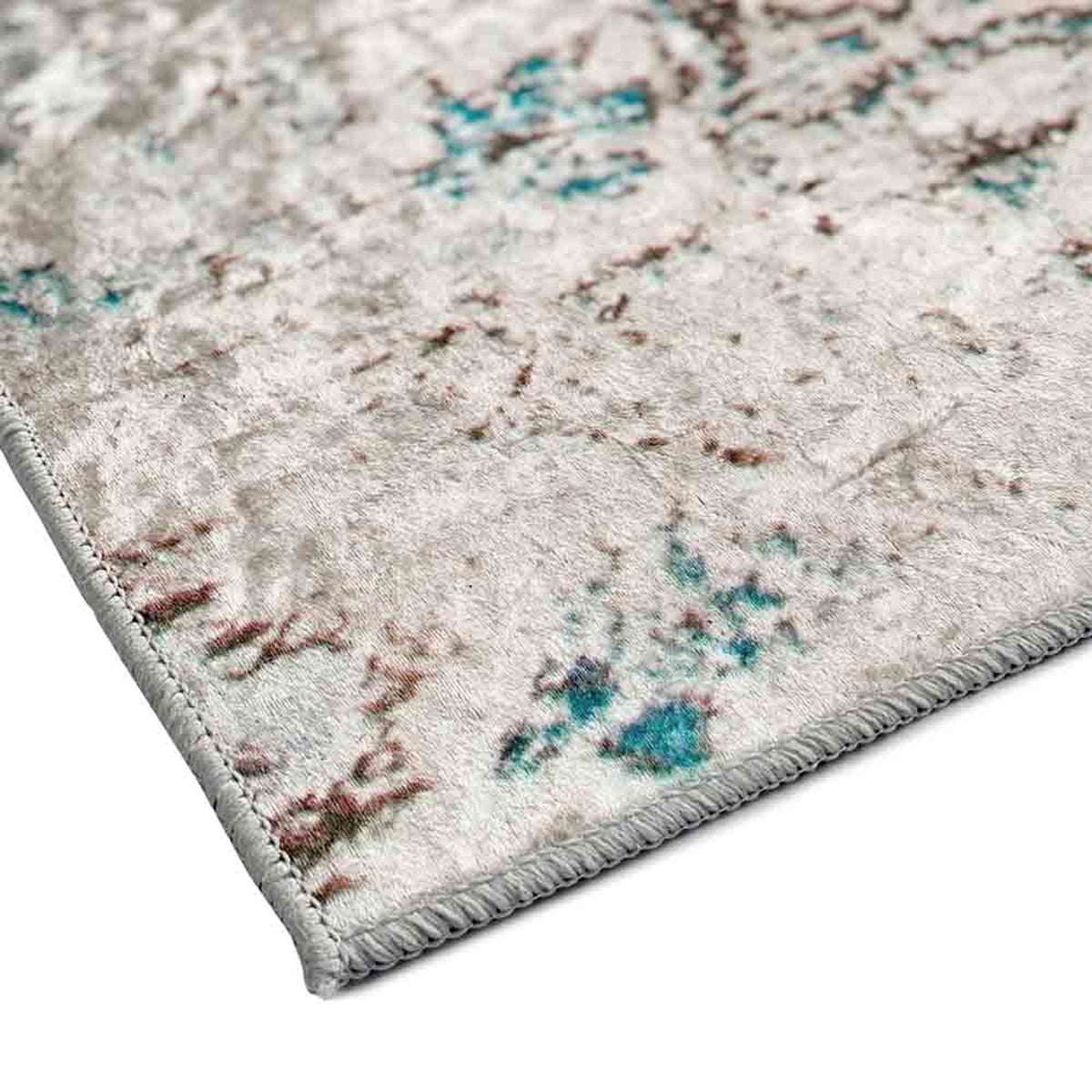 Close-up of the Riana Distressed Faded Design Rug 160x230cm, showcasing its intricate faded medallion pattern and textured surface, embodying a vintage Persian-inspired look ideal for stylish, high-traffic home areas.