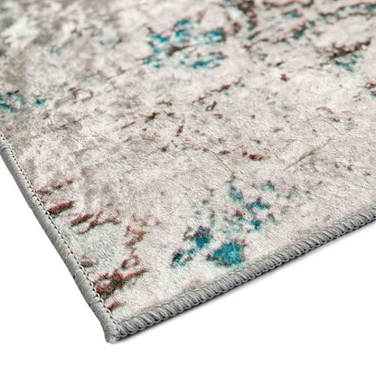 Close-up of the Riana Distressed Faded Design Rug 160x230cm, showcasing its intricate faded medallion pattern and textured surface, embodying a vintage Persian-inspired look ideal for stylish, high-traffic home areas.