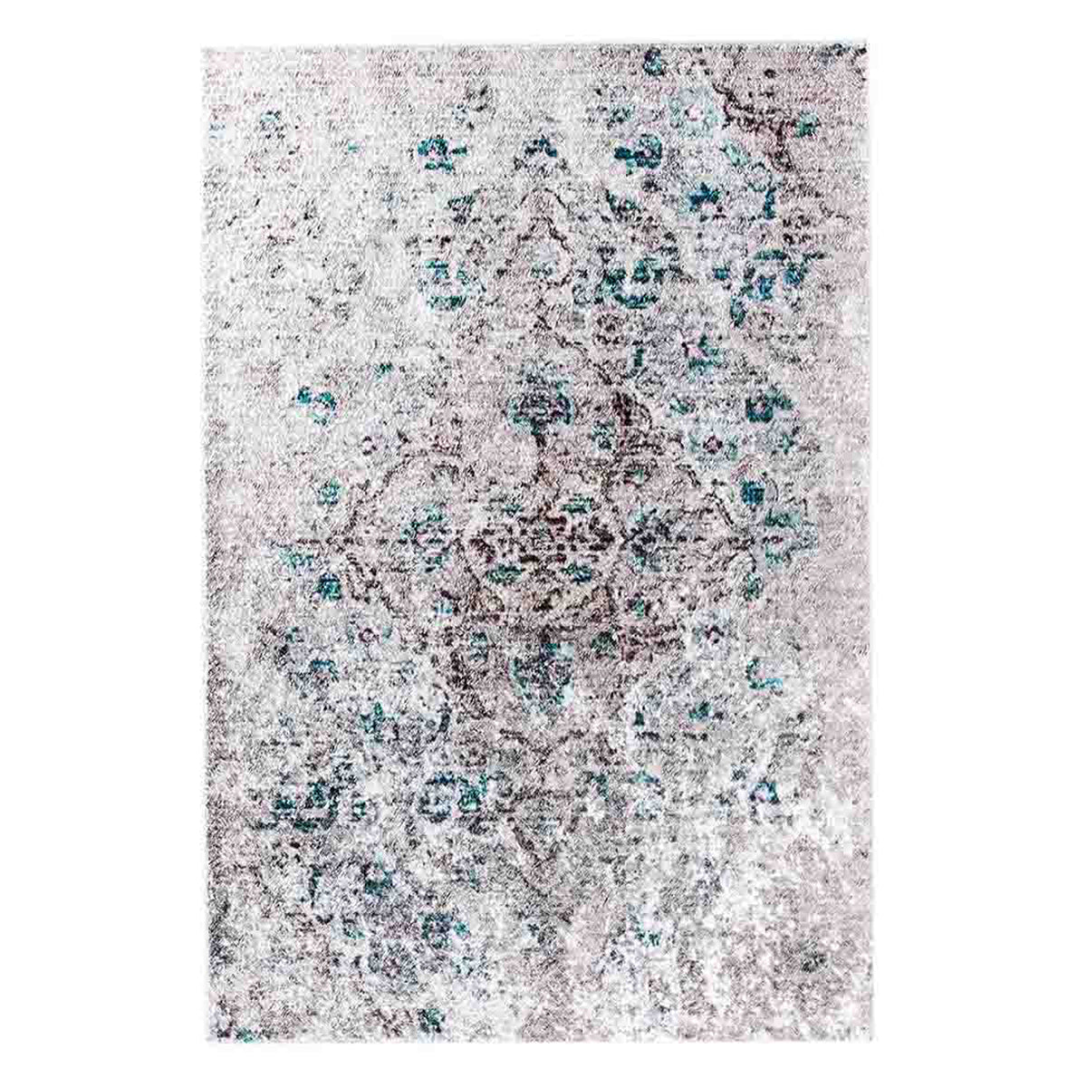 Riana Distressed Faded Design Rug 200x300cm features a close-up of its intricate medallion pattern with visible distressed details, showcasing a vintage-inspired look ideal for high-traffic areas.