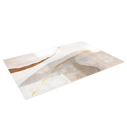 Talbyn 160x230cm Medium Contemporary Abstract Floor Rug with a modern, abstract design in muted earth tones and subtle gold streaks, laid flat against a white background.