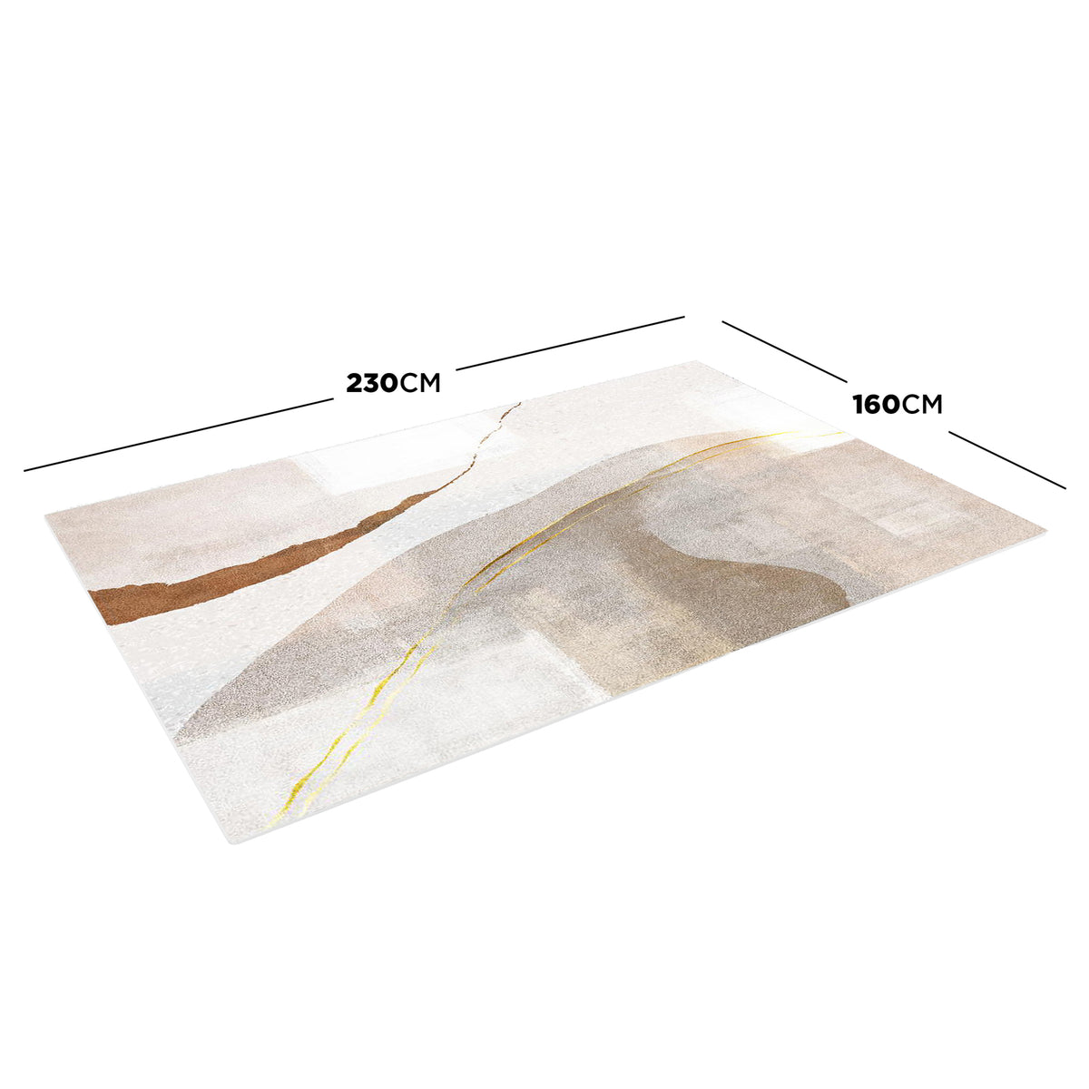 Talbyn 160x230cm Medium Contemporary Abstract Floor Rug featuring a painterly design in neutral tones with thin gold accent lines, ideal for adding sophistication and warmth to modern interiors.