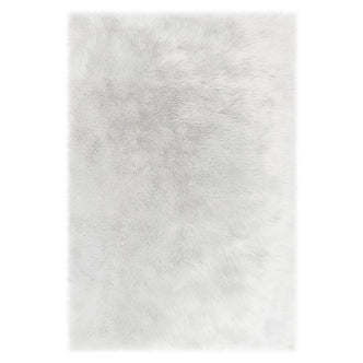 Zubuin Shaggy Plush Fluffy Rectangular Fur Rug - White 160 x 230cm, showcasing a soft, high-pile texture reminiscent of lambskin, with a faux-fur finish on a rectangular panel.