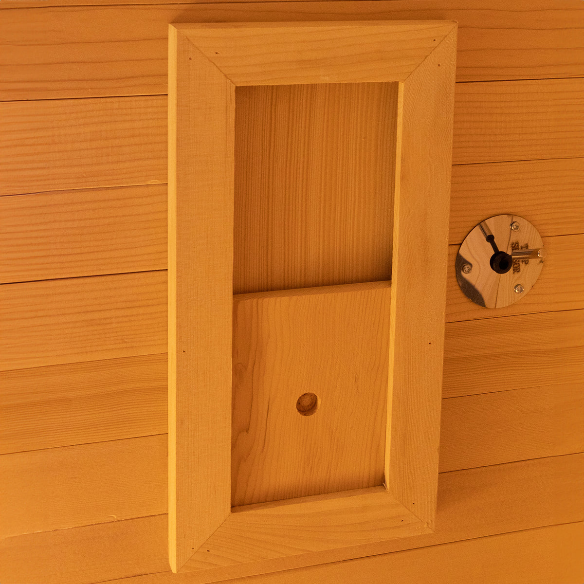 Close Up of Harlow 2 Person Canadian Hemlock Infrared Home Sauna Temp Sensor