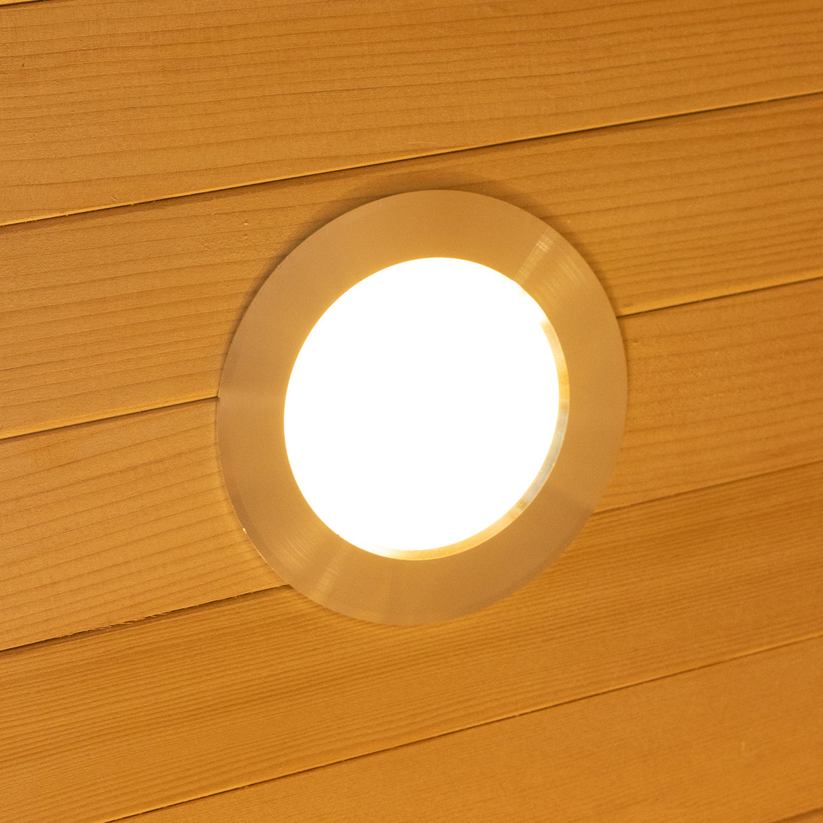 Close Up of Interior light of Harlow 3 Person Canadian Hemlock Infrared Home Sauna