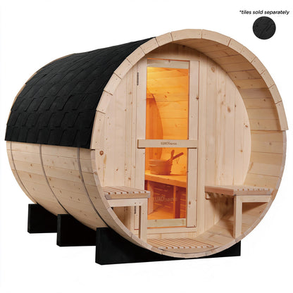 Luola 4 Person Outdoor Barrel Sauna - Pine - w/ 8KW Harvia Heater