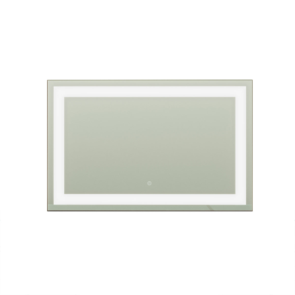 Adeline Wall Mount Touch Screen Mirror with LED Light in Black, featuring a rectangular design with integrated LED lighting and a central touch-button for easy control, set against a plain background.