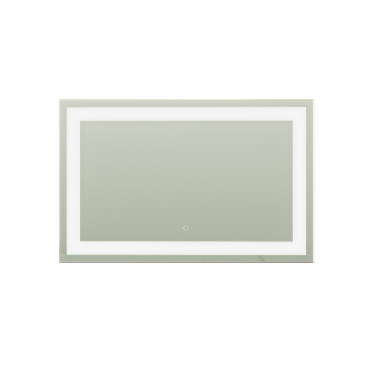 Adeline Wall Mount Touch Screen Mirror with LED Light in White, featuring a rectangular design, backlit LED border, and a touch-sensitive switch at the bottom, ideal for stylish, illuminated grooming.