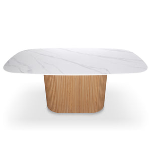 Aeris 180cm Marble Look Dining Table With Wood Base in Oak