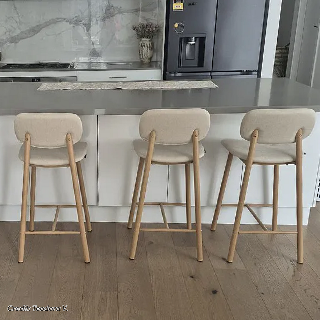 Afrim Linen Fabric High Back Bar Stool Set of 2 in Beige, featuring curved high-backs, beige linen upholstery, and light