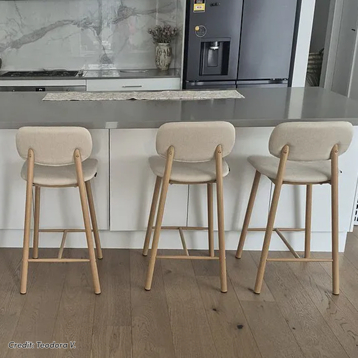 Afrim Linen Fabric High Back Bar Stool Set of 2 in Beige, featuring curved high-backs, beige linen upholstery, and light