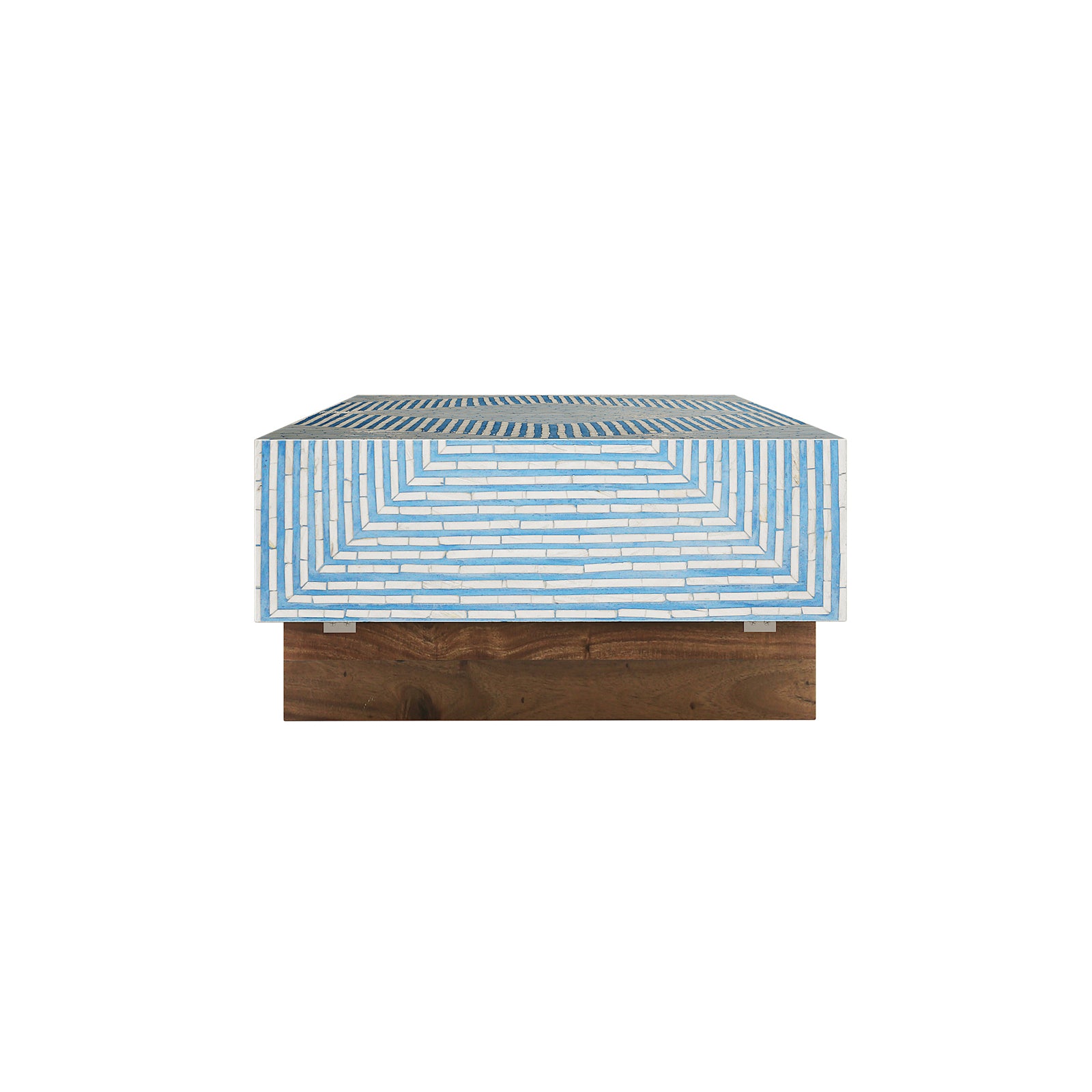Audino Mother of Pearl Inlay Coffee Table in blue and ivory geometric pattern with wooden base