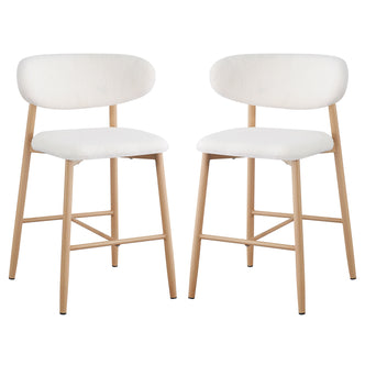Audrey Boucle Barstool Set of 2 - Cream white featuring boucle upholstery, thick foam padding, and sturdy metal legs with wood-finish cover, designed for kitchen islands or home bars.
