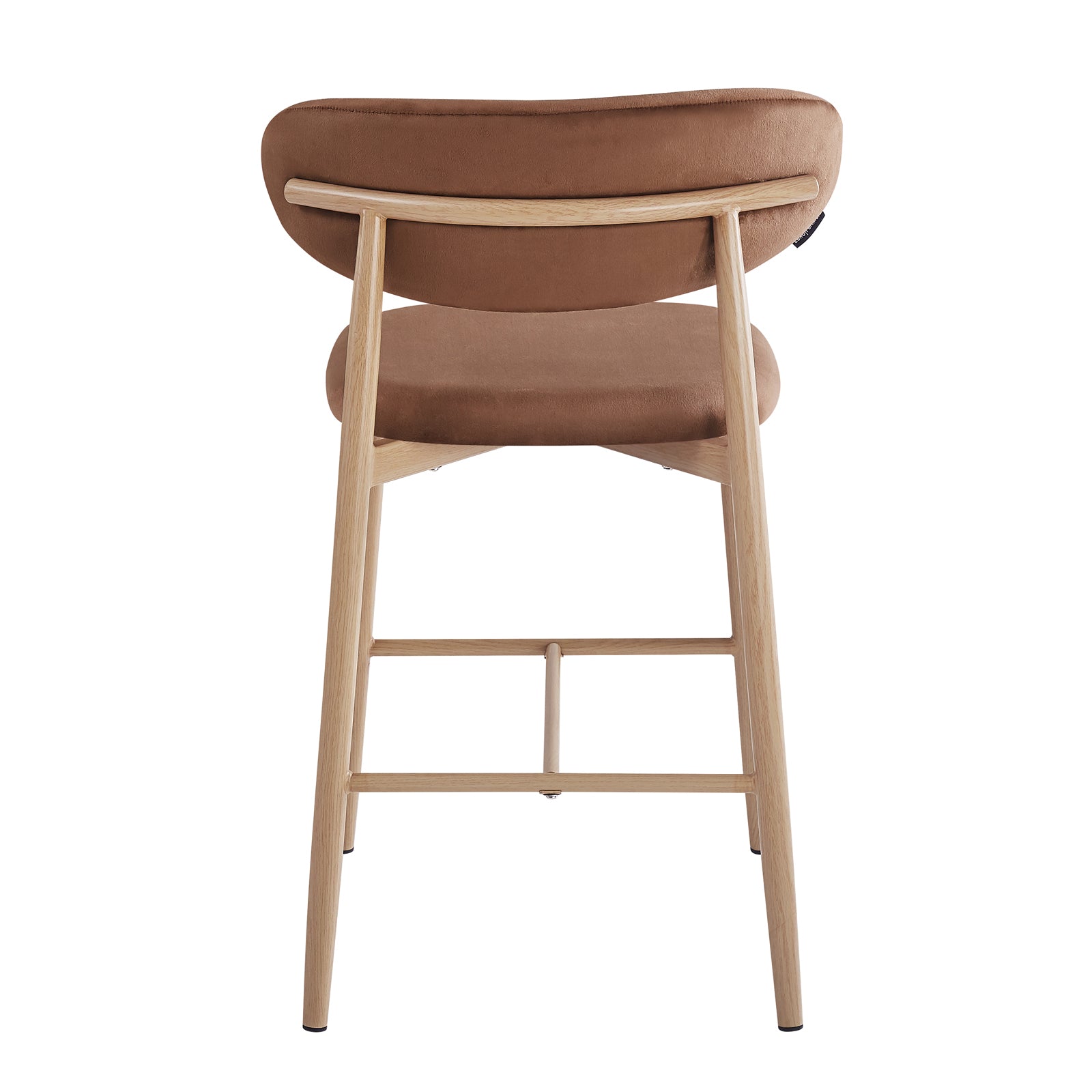 Audrey Velvet Fabric Upholstered Barstool Mocha Mousse Set of 2, featuring a light-wood frame with tapered legs, padded backrest, and seat in warm brown upholstery for luxurious comfort and modern elegance.