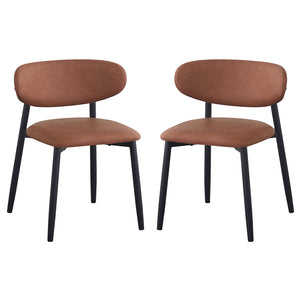 Audrey Curved Leather Dining Chair Set of 2 in Tan