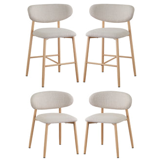 Audrey Curved Dining Chair & Bar Stool Bundle – Sets of 2 & 4, featuring modern light-wood frames with elegantly curved upholstered seats, includes counter-height stools and regular dining chairs.