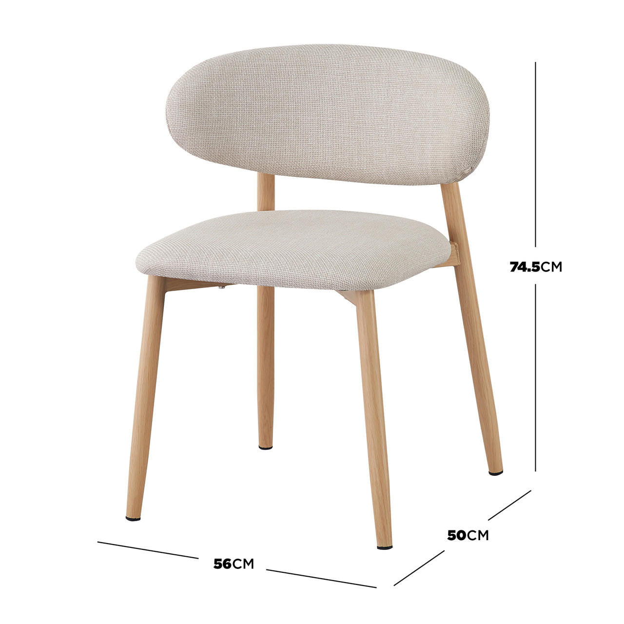 Audrey Curved Bar Stool & Dining Chair Set of 4 in Beige features minimalist design with light beige upholstery, padded seats, gently curved backrests, and splayed wood-look legs for modern elegance and comfort.