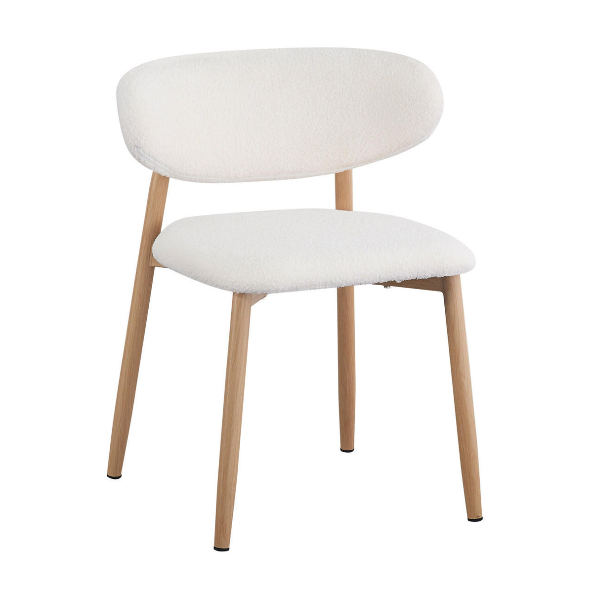 Audrey Curved Bar Stool & Dining Chair Set of 4 in Cream White features a minimalist design with wooden tapered legs, curved wooden frames, and off-white upholstered seat and back cushions for a seamless home look.