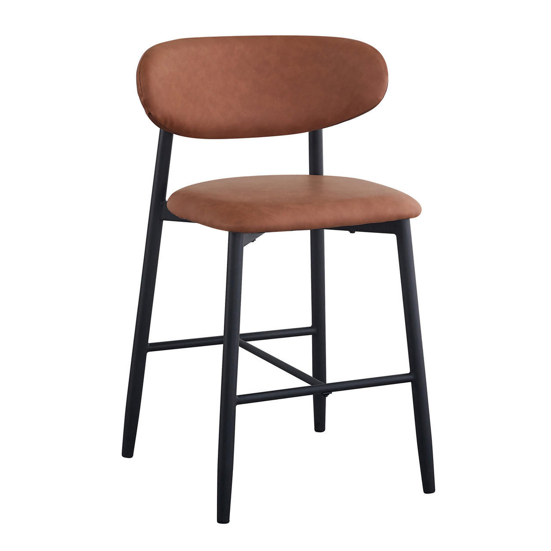 Audrey Curved Bar Stool & Dining Chair Set of 4 in Tan showcases bar stools with black metal frames, cushioned tan PU leather seats, and curved backrests, ideal for modern open-plan spaces.