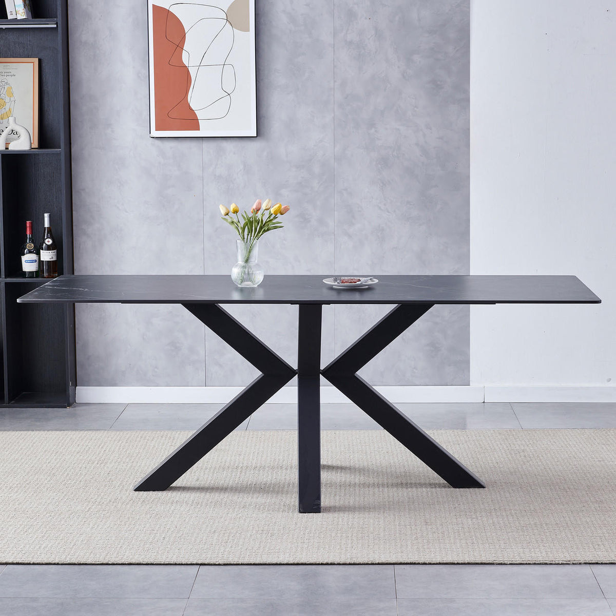 Avalon 200cm Ceramic Porcelain Dining Table - Black - Lifestyle