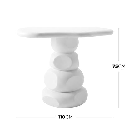 Azalea round concrete dining table in white, 110cm diameter, 75cm height, sculptural geometric base