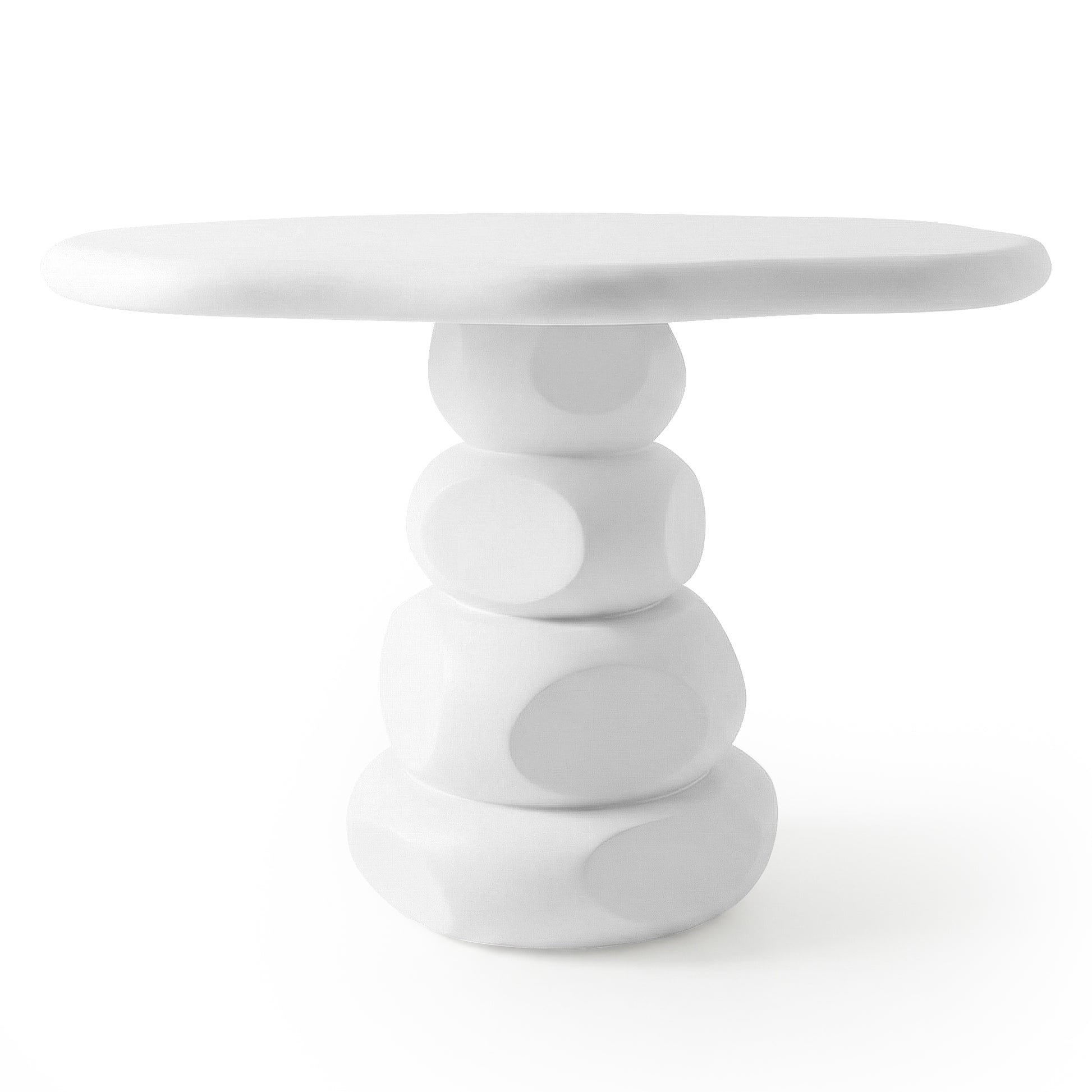 Azalea 110cm round outdoor concrete dining table in white with sculptural curved base