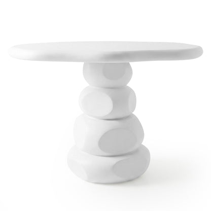 Azalea 110cm round outdoor concrete dining table in white with sculptural curved base