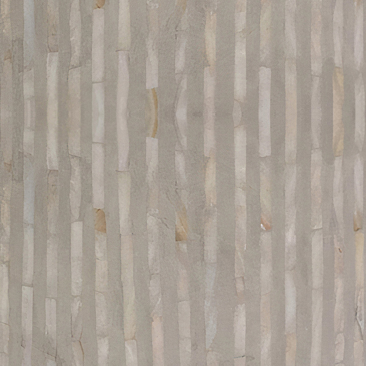 Baltoy 100cm Mother of Pearl Coffee Table in Striped Bone features a close-up of thin, beige stone strips in a staggered vertical pattern, showcasing its elegant mother of pearl inlay design.
