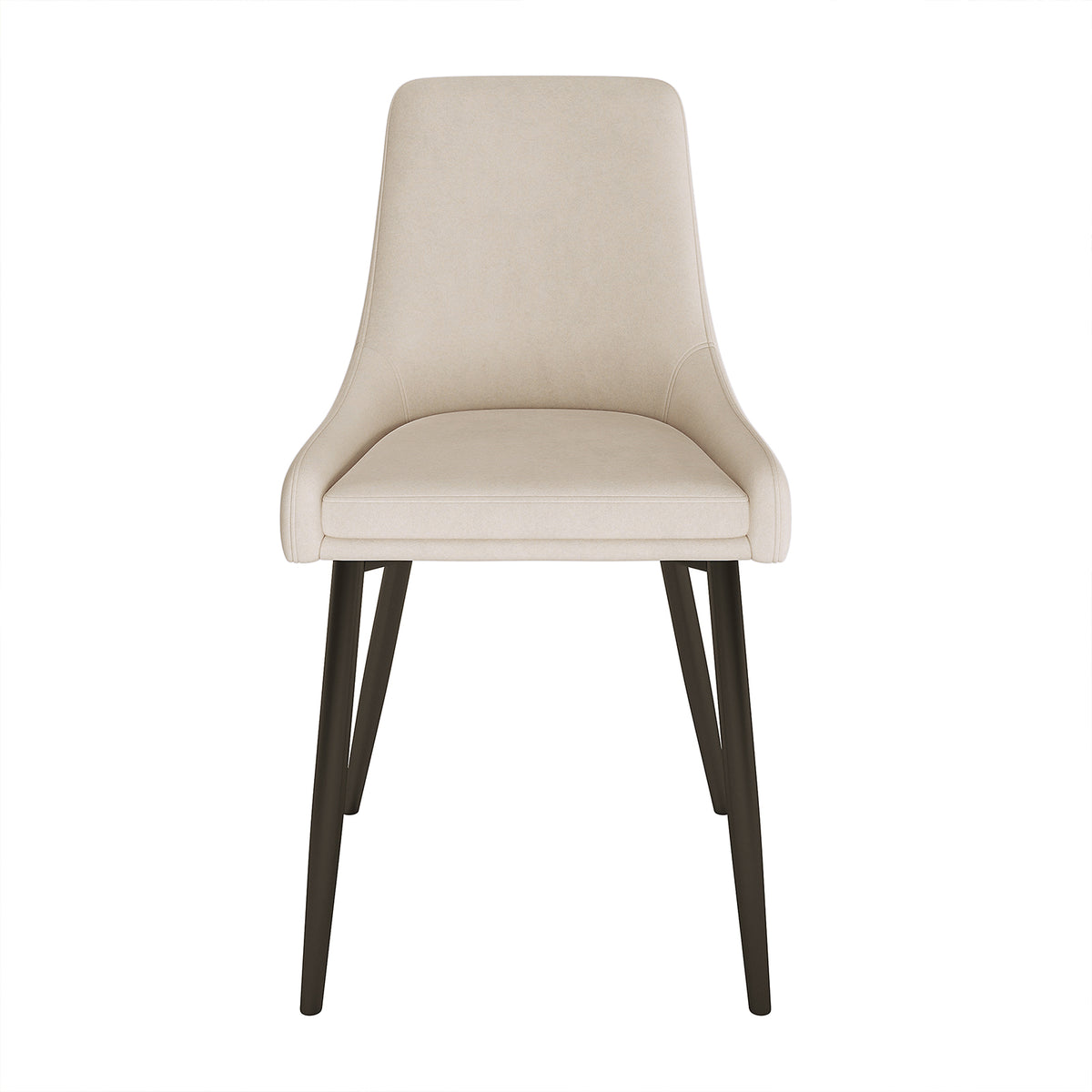 Blythe Velvet Dining Chair Set of 2 in Beige, featuring lightly padded seats and backrests with flared sides, supported by slim, tapered black legs, ideal for modern-style dining rooms.