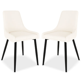Blythe High Back Fabric Dining Chair Set of 2 in Cream White, featuring smoothly contoured upholstered seats and backs, supported by slender, slightly splayed black legs, exuding modern elegance.