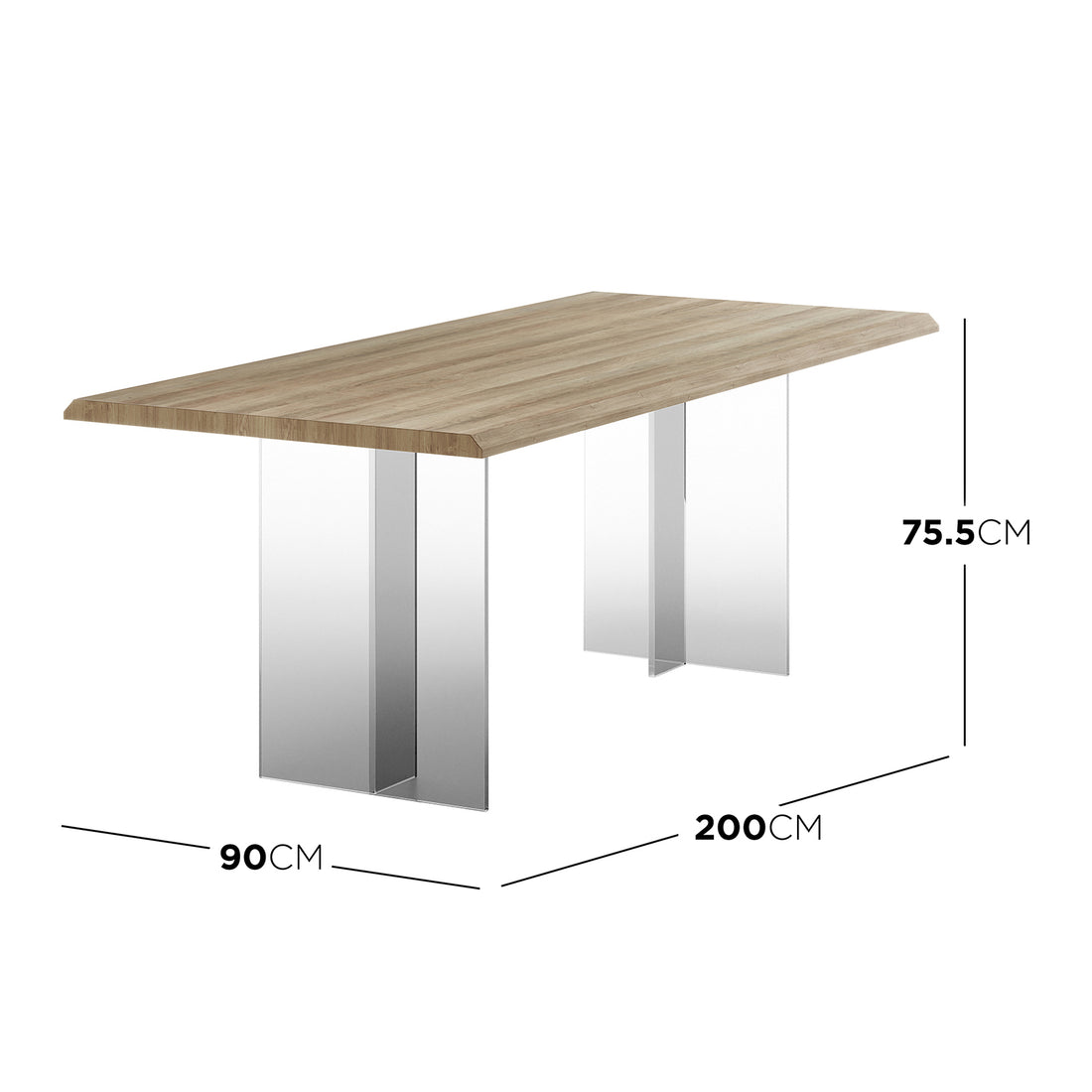 Bruno 200cm Acrylic Floating Dining Table Natural with a rectangular design, featuring a sleek tabletop and clear acrylic legs for a modern, airy look.